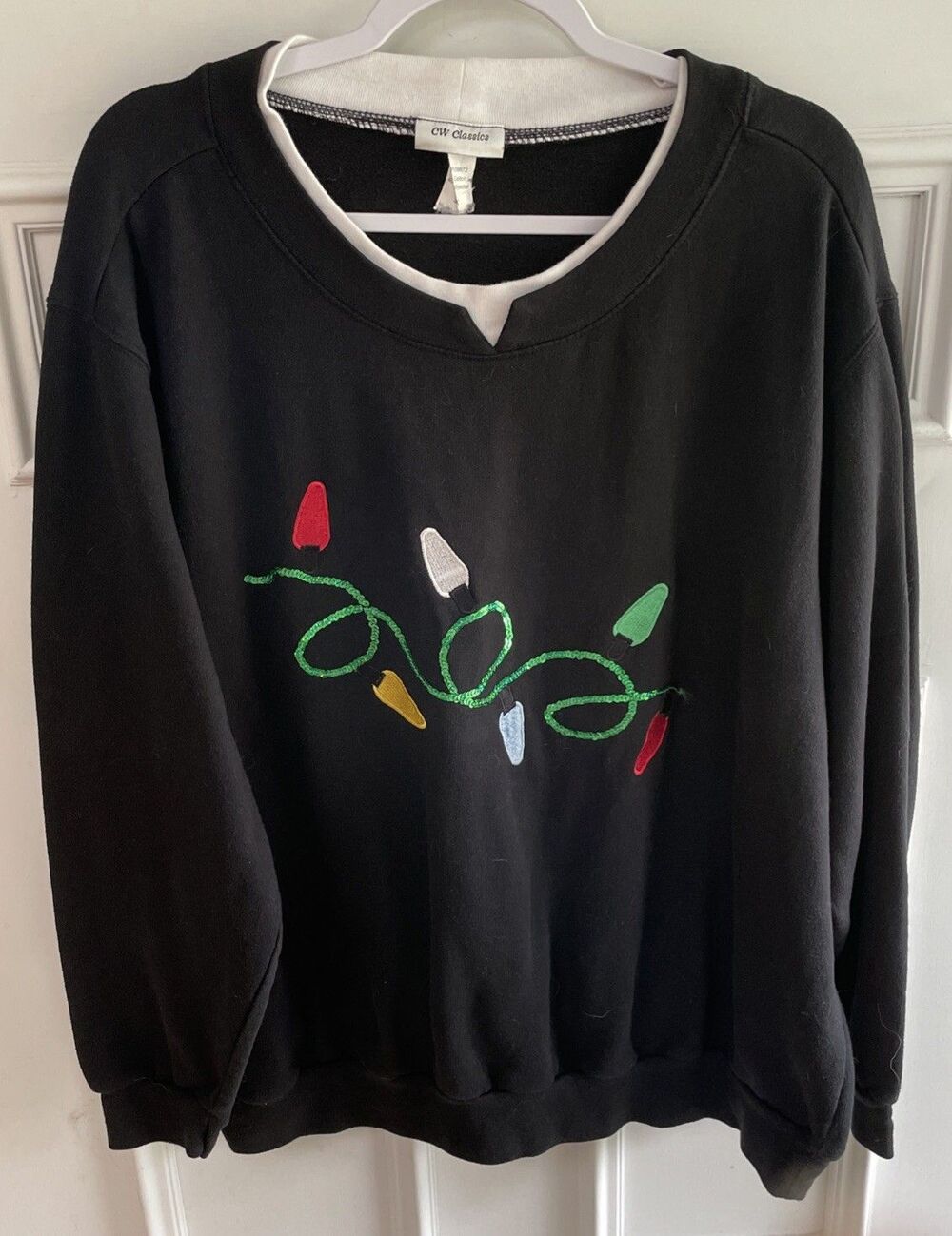 CW Classics 3X Christmas Lights Mock Neck Sweatshirt Black Size